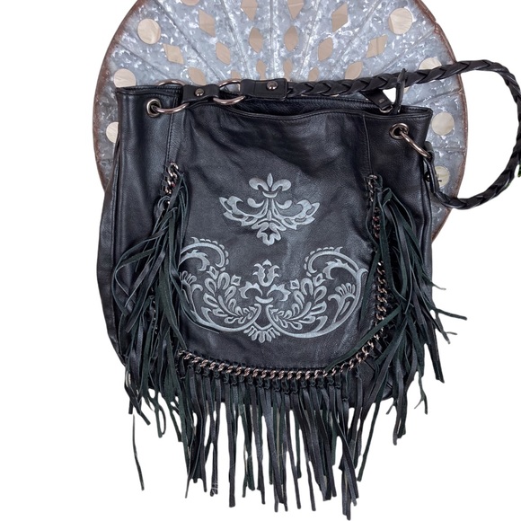 Vintage Fringed Sharif Black Leather Bag